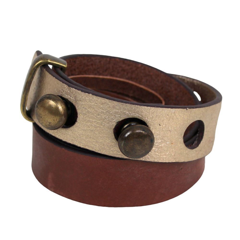 ANOTHER LINE ANTIQUE GOLD BROWN GENUINE LEATHER 1 1/8"Wd CASUAL BELT Sz S (G57